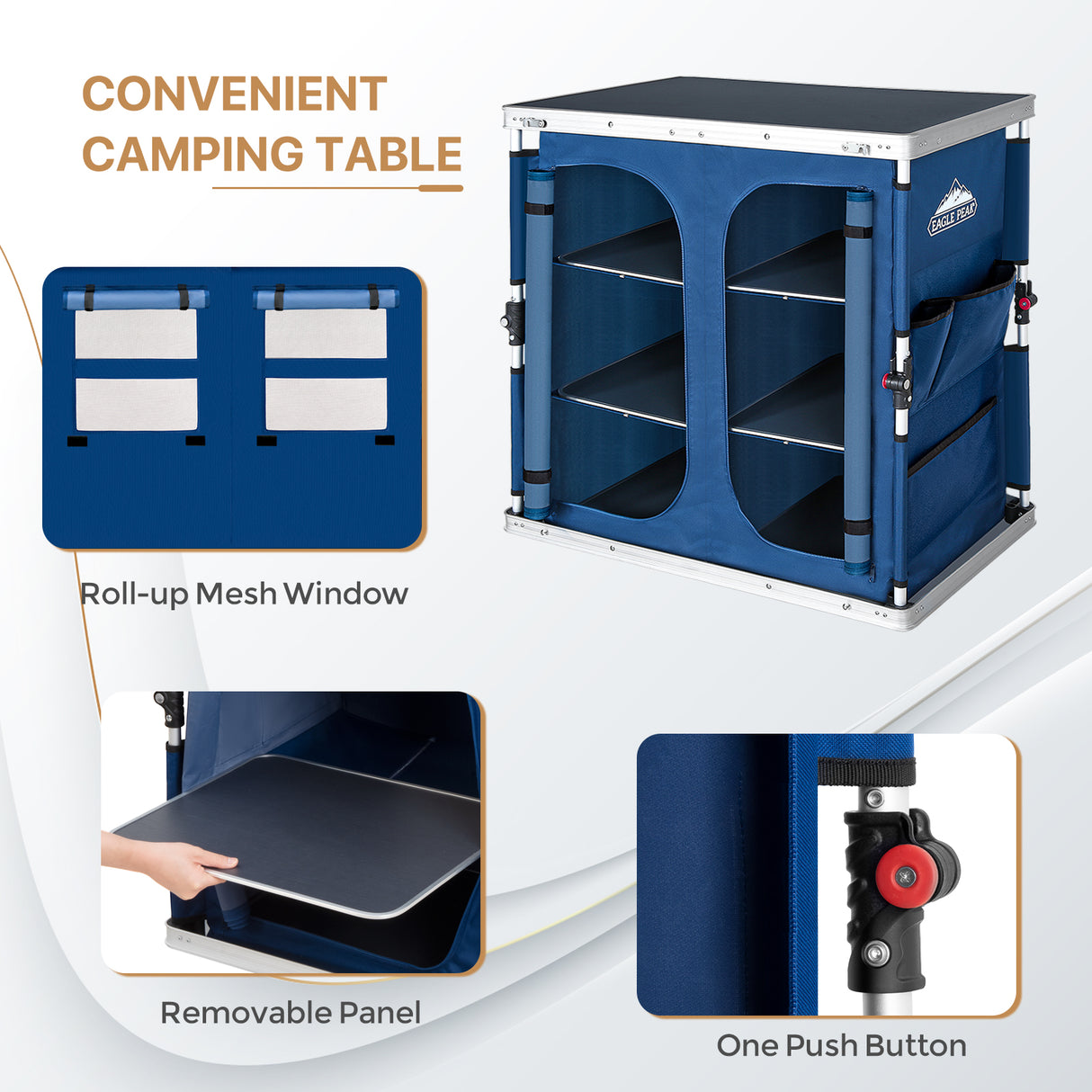 EAGLE PEAK Double Camping Folding Table with Storage Organizer and Side Pockets