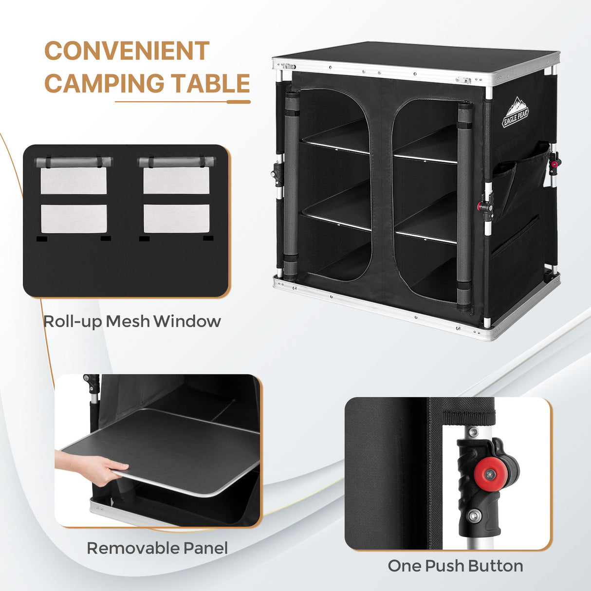 EAGLE PEAK Double Camping Folding Table with Storage Organizer and Side Pockets