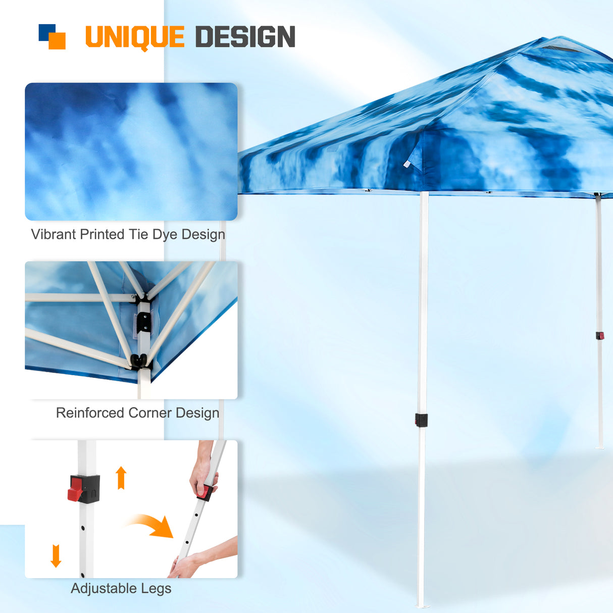 Easy Setup Straight Leg 10x10 Pop Up Canopy Tent Graphix Top w/ 100 sqft of Shade