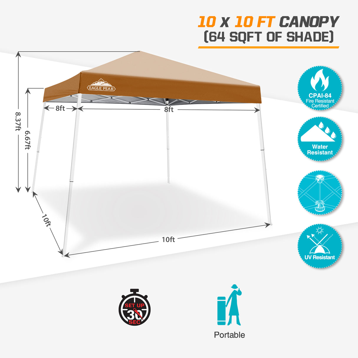 Slant Leg Pop up Canopy Tent, 10x10 Base 8x8 Top