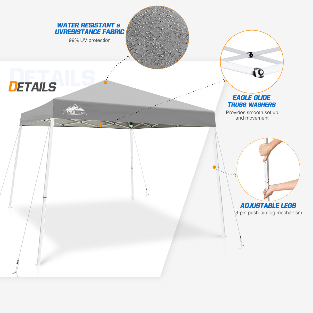 Slant Leg Pop up Canopy Tent, 10x10 Base 8x8 Top