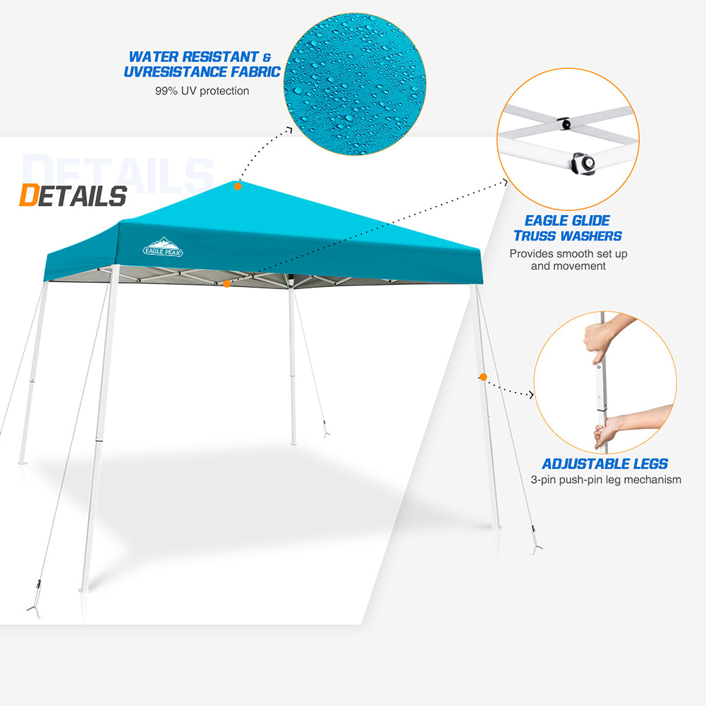 Slant Leg Pop up Canopy Tent, 10x10 Base 8x8 Top