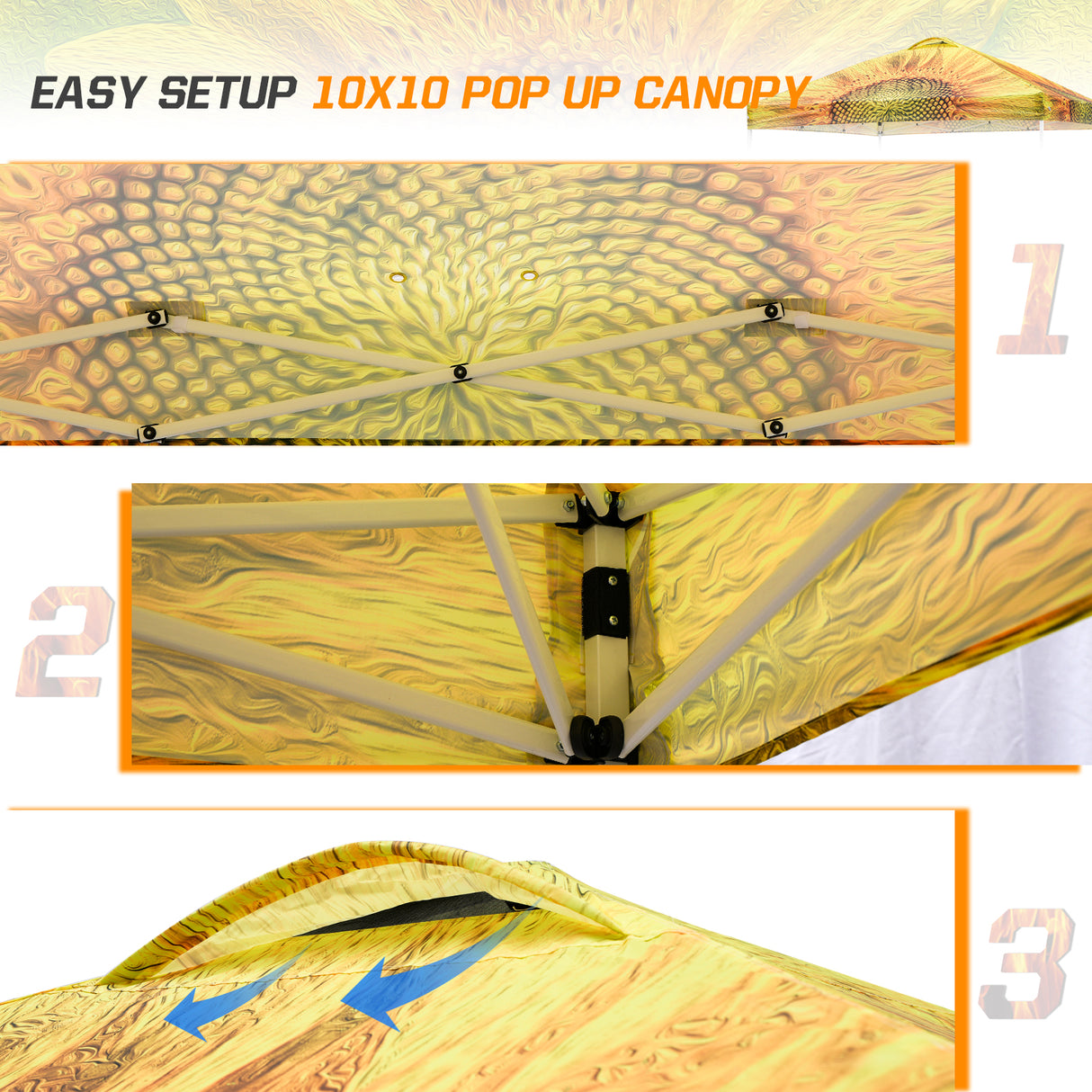 Easy Setup Straight Leg 10x10 Pop Up Canopy Tent Graphix Top w/ 100 sqft of Shade