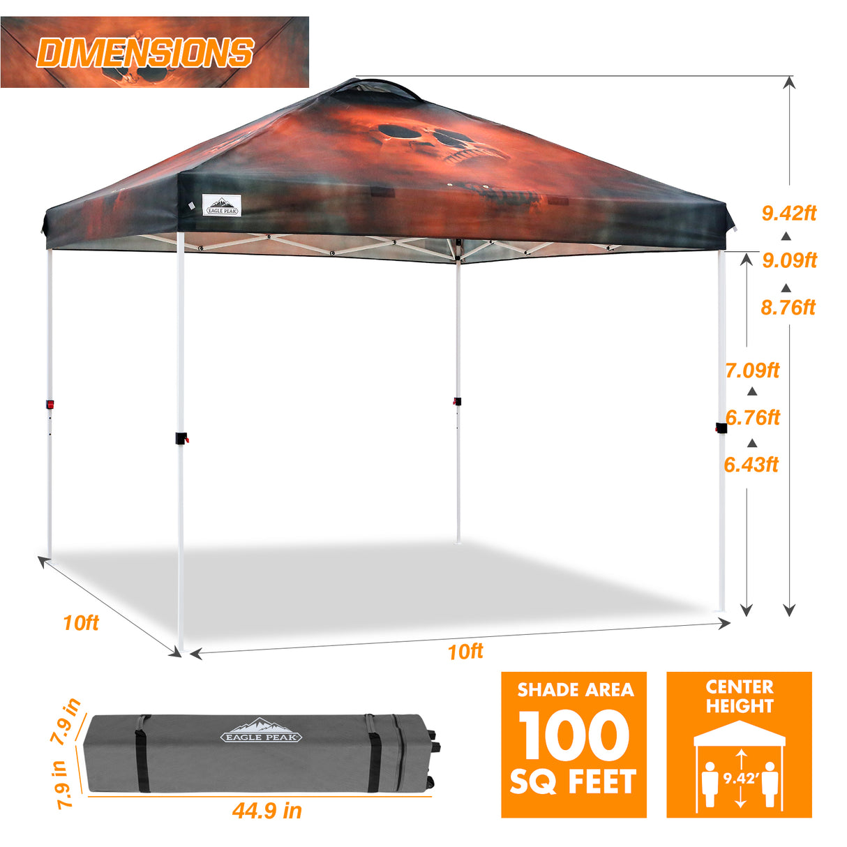 Easy Setup Straight Leg 10x10 Pop Up Canopy Tent Graphix Top w/ 100 sqft of Shade