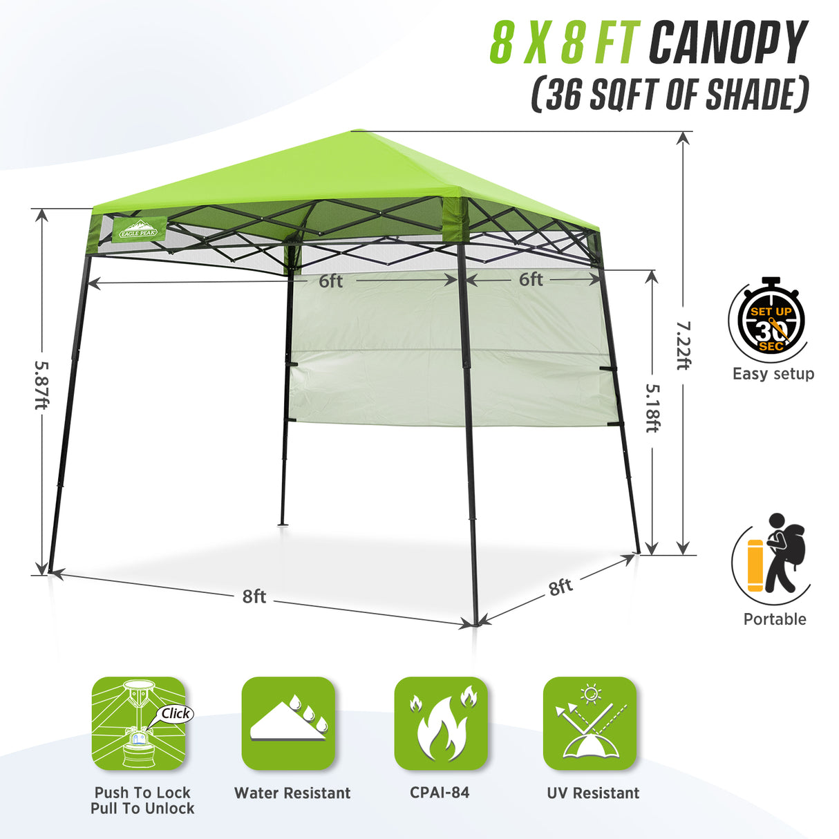 8x8 Pop Up Canopy Tent with Sidewall,8x8 Base 6x6 Top