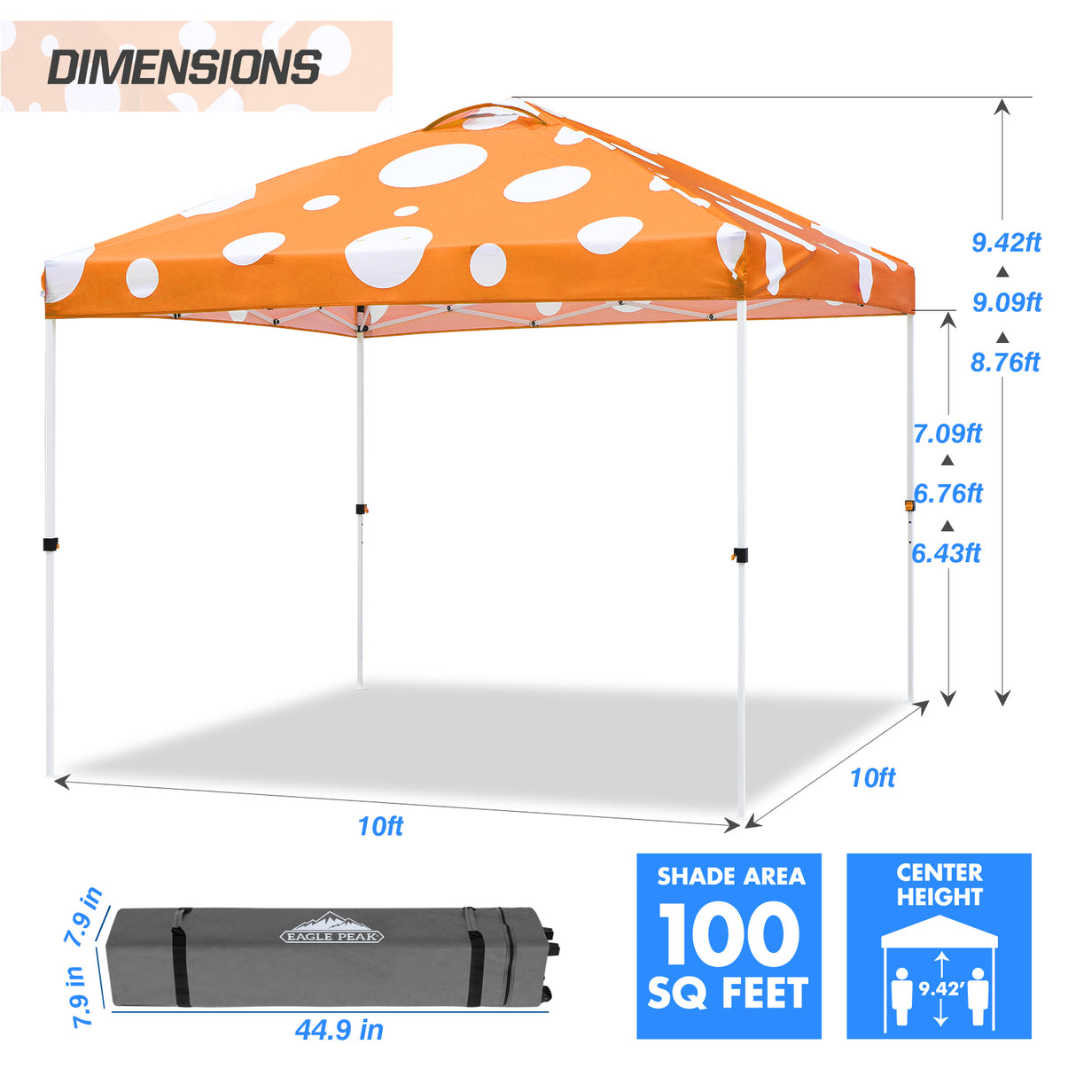 Easy Setup Straight Leg 10x10 Pop Up Canopy Tent Graphix Top w/ 100 sqft of Shade