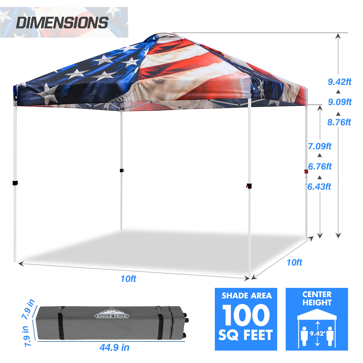 Easy Setup Straight Leg 10x10 Pop Up Canopy Tent Graphix Top w/ 100 sqft of Shade