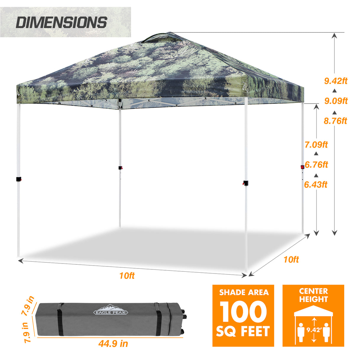 Easy Setup Straight Leg 10x10 Pop Up Canopy Tent Graphix Top w/ 100 sqft of Shade