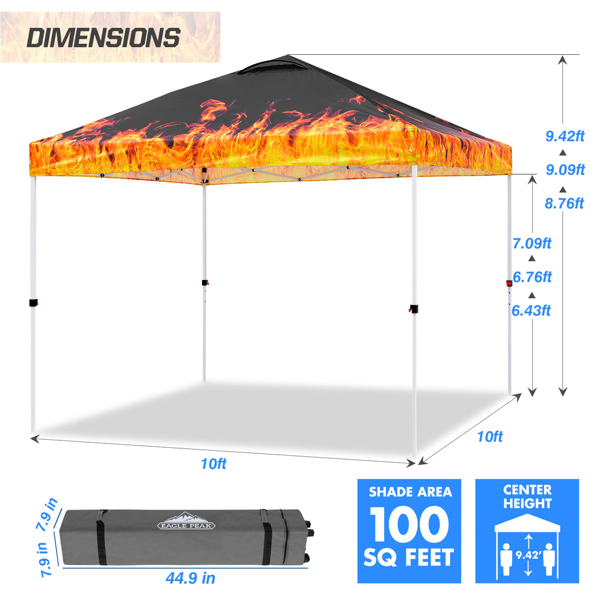 Easy Setup Straight Leg 10x10 Pop Up Canopy Tent Graphix Top w/ 100 sqft of Shade