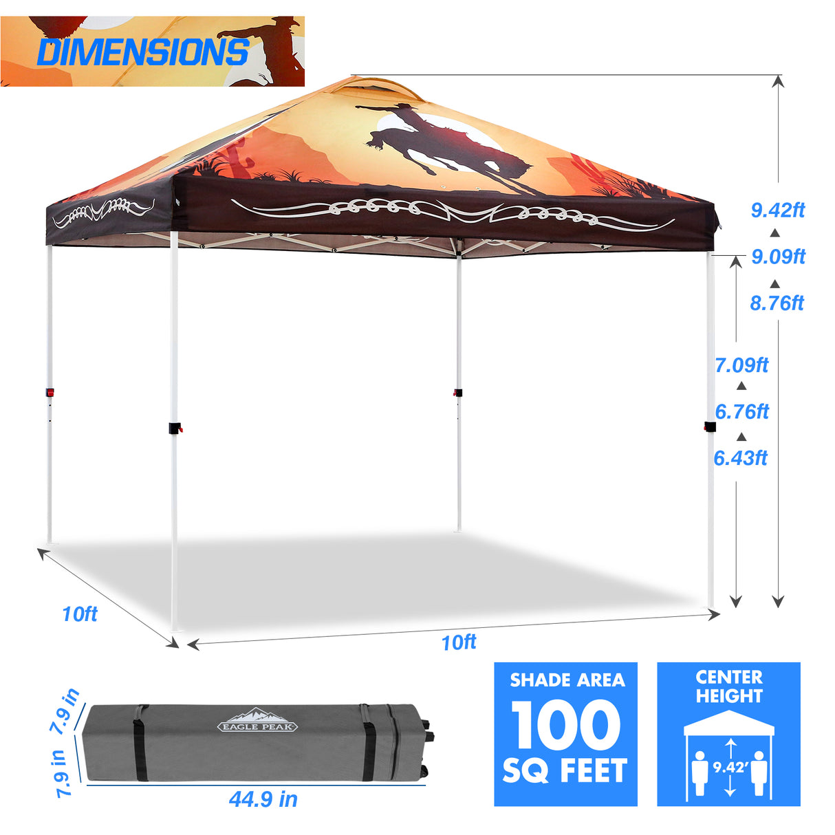 Easy Setup Straight Leg 10x10 Pop Up Canopy Tent Graphix Top w/ 100 sqft of Shade