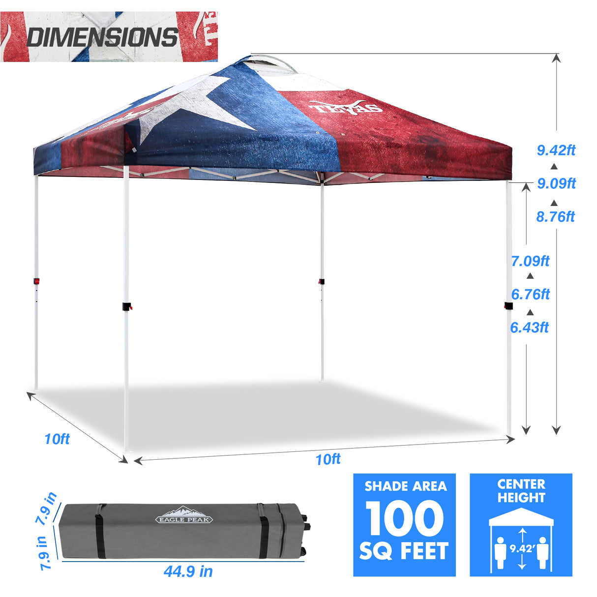 Easy Setup Straight Leg 10x10 Pop Up Canopy Tent Graphix Top w/ 100 sqft of Shade