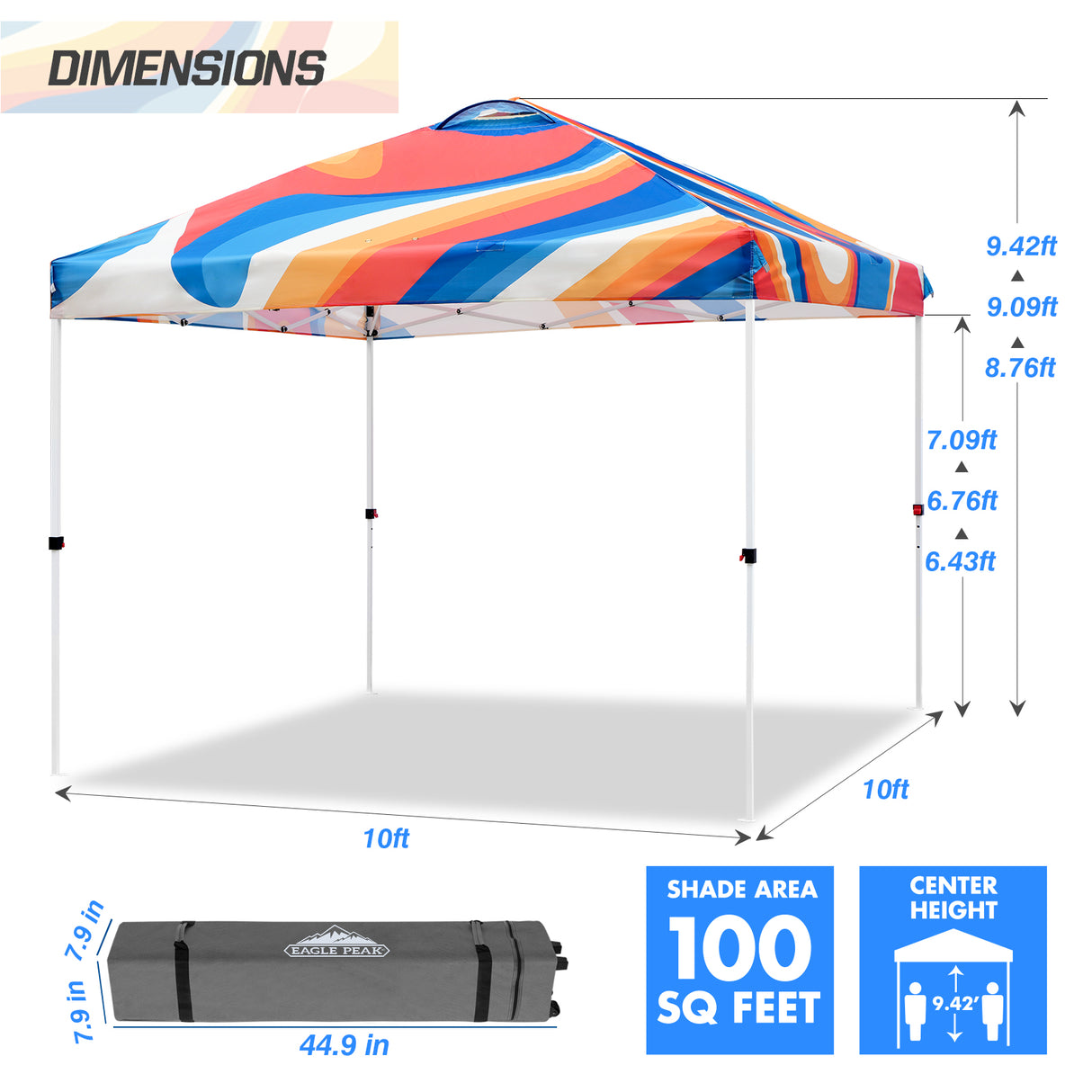 Easy Setup Straight Leg 10x10 Pop Up Canopy Tent Graphix Top w/ 100 sqft of Shade