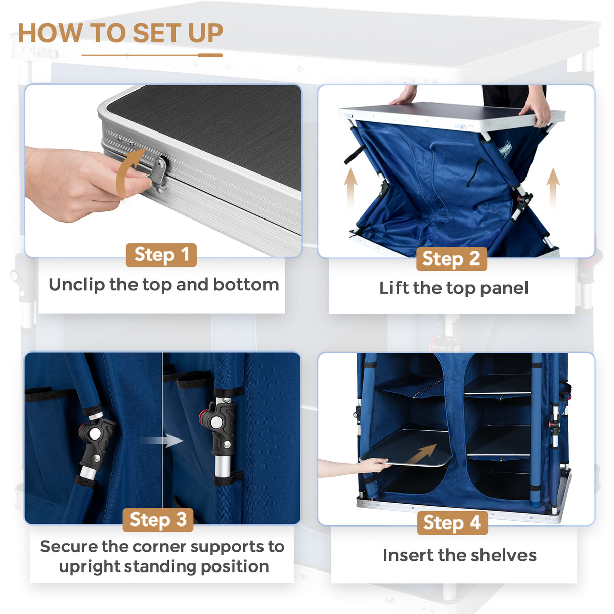 EAGLE PEAK Double Camping Folding Table with Storage Organizer and Side Pockets