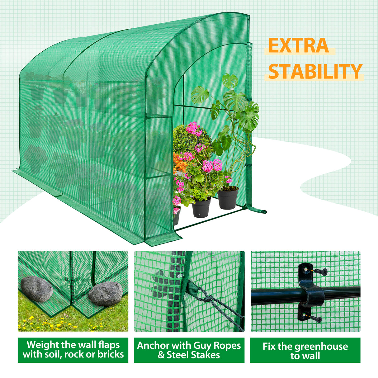 9.9x4.9x7.1 Outdoor Lean to Walk-in Greenhouse with Shelf