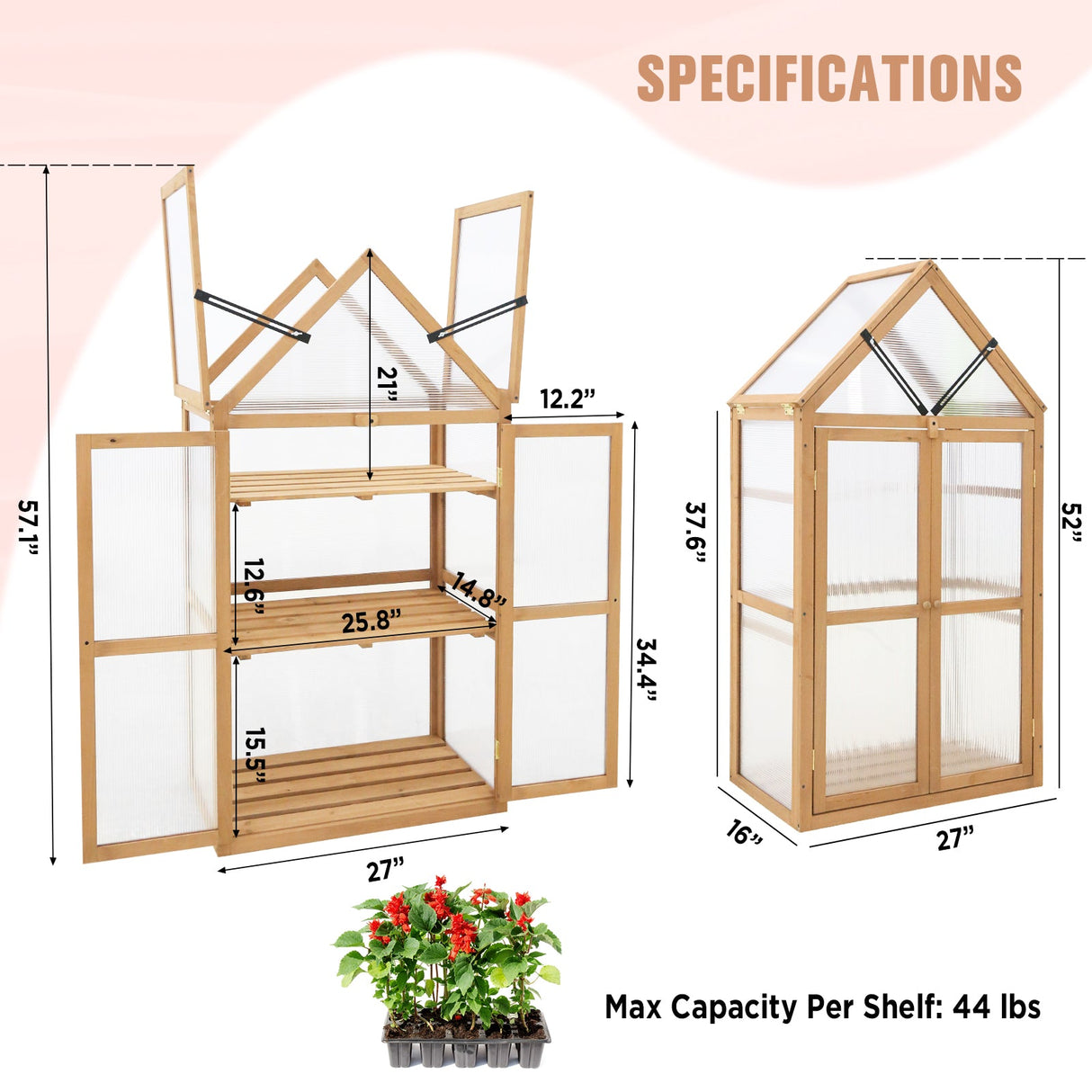 Garden Cold Frame Greenhouse with Adjustable Shelf, 27x16x52 in - Eagle Peak Custom Canopy Tent