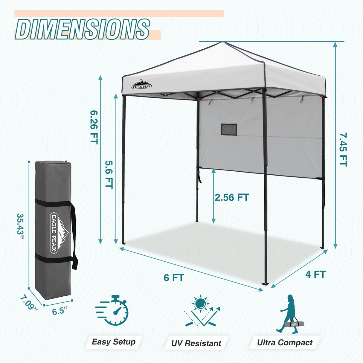 Instant Pop Up Canopy with Adjustable Sun Wall 6x4 ft - Eagle Peak Custom Canopy Tent