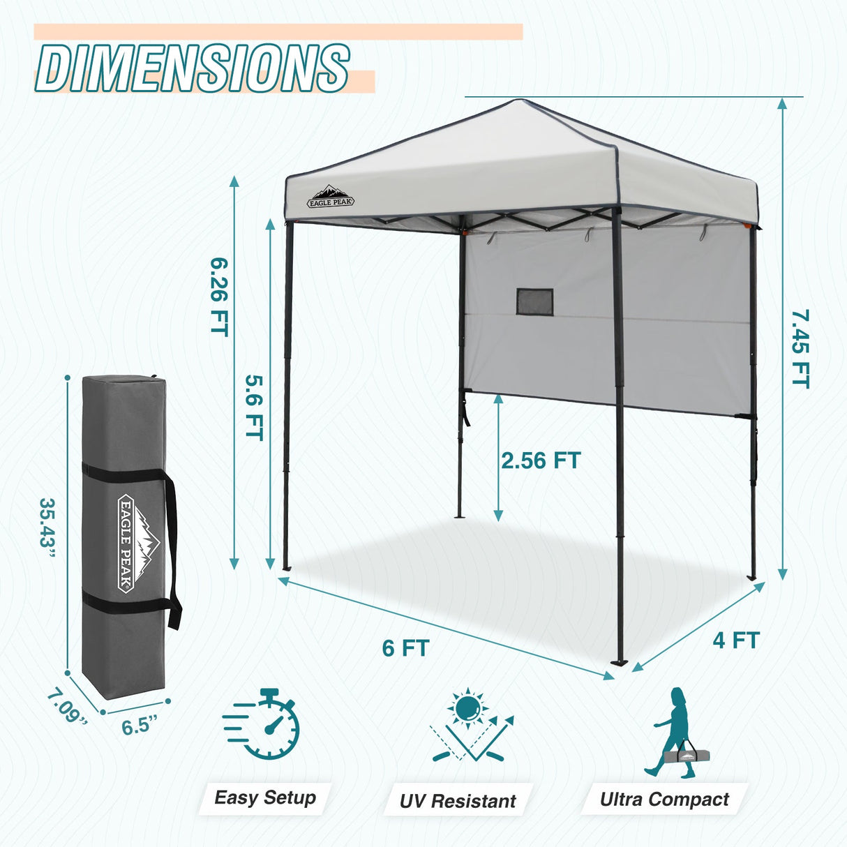 Instant Pop Up Canopy with Adjustable Sun Wall 6x4 ft - Eagle Peak Custom Canopy Tent