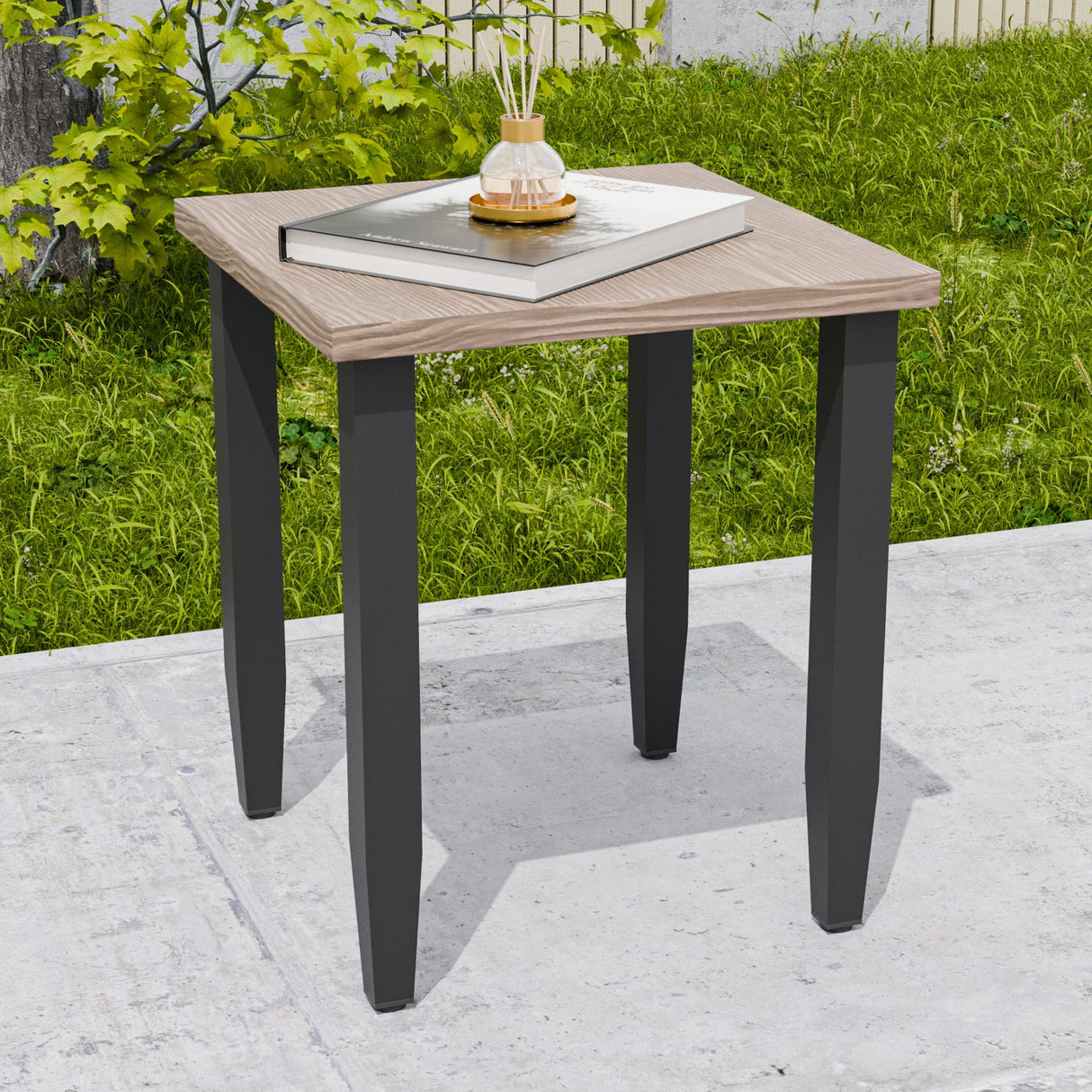 Modern Outdoor Side Table, Wood Grain Top - Eagle Peak Custom Canopy Tent