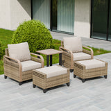 Modern Wicker 5 Piece Furniture Set w/ Patio Chairs, Brown/Gray - Eagle Peak Custom Canopy Tent