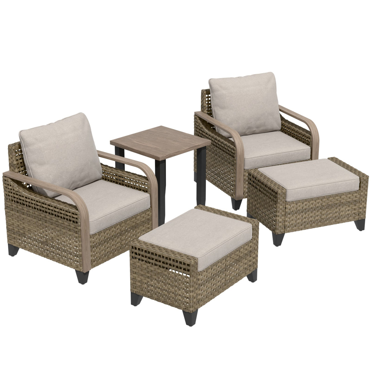 Modern Wicker 5 Piece Furniture Set w/ Patio Chairs, Brown/Gray - Eagle Peak Custom Canopy Tent