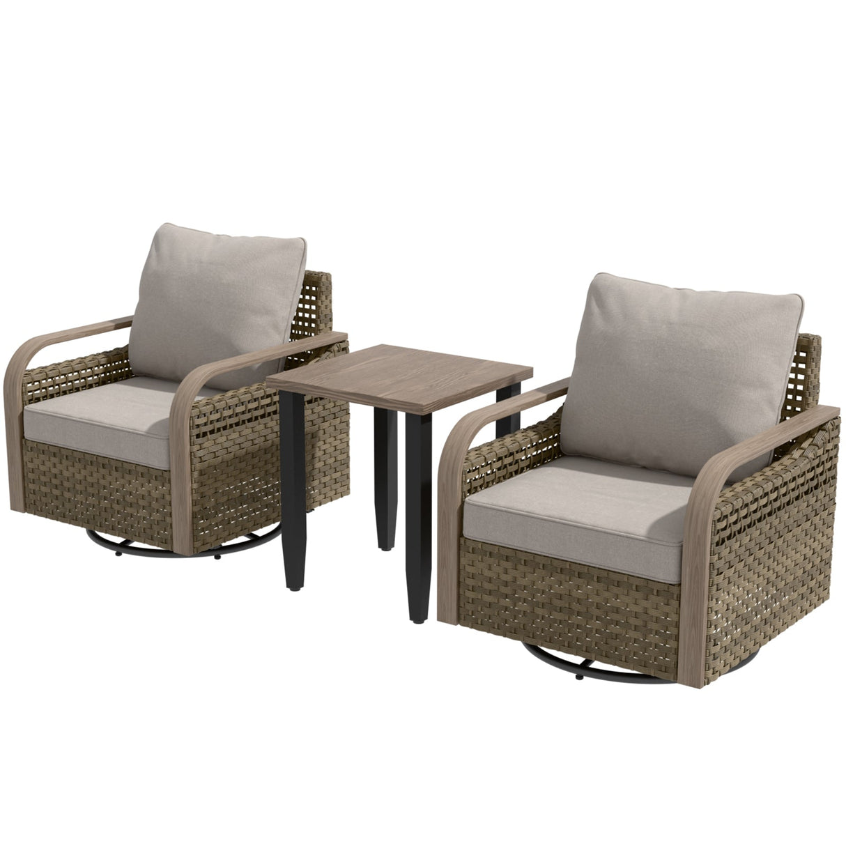 Modern Wicker Outdoor 3 Piece Wicker Swivel Rocking Chairs & Side Table, Brown/Gray - Eagle Peak Custom Canopy Tent