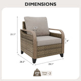 Modern Wicker Outdoor Chair, Patio Chair Curved Armrest, 2 Chairs, Brown/Gray - Eagle Peak Custom Canopy Tent