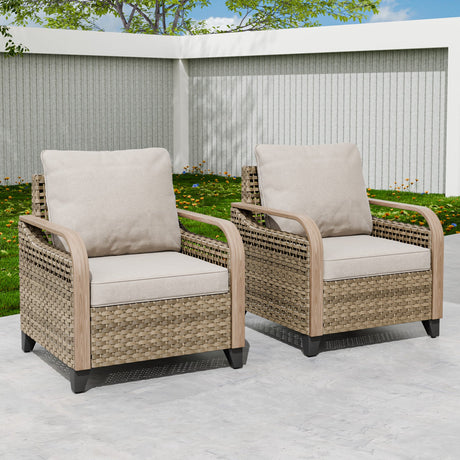 Modern Wicker Outdoor Chair, Patio Chair Curved Armrest, 2 Chairs, Brown/Gray - Eagle Peak Custom Canopy Tent