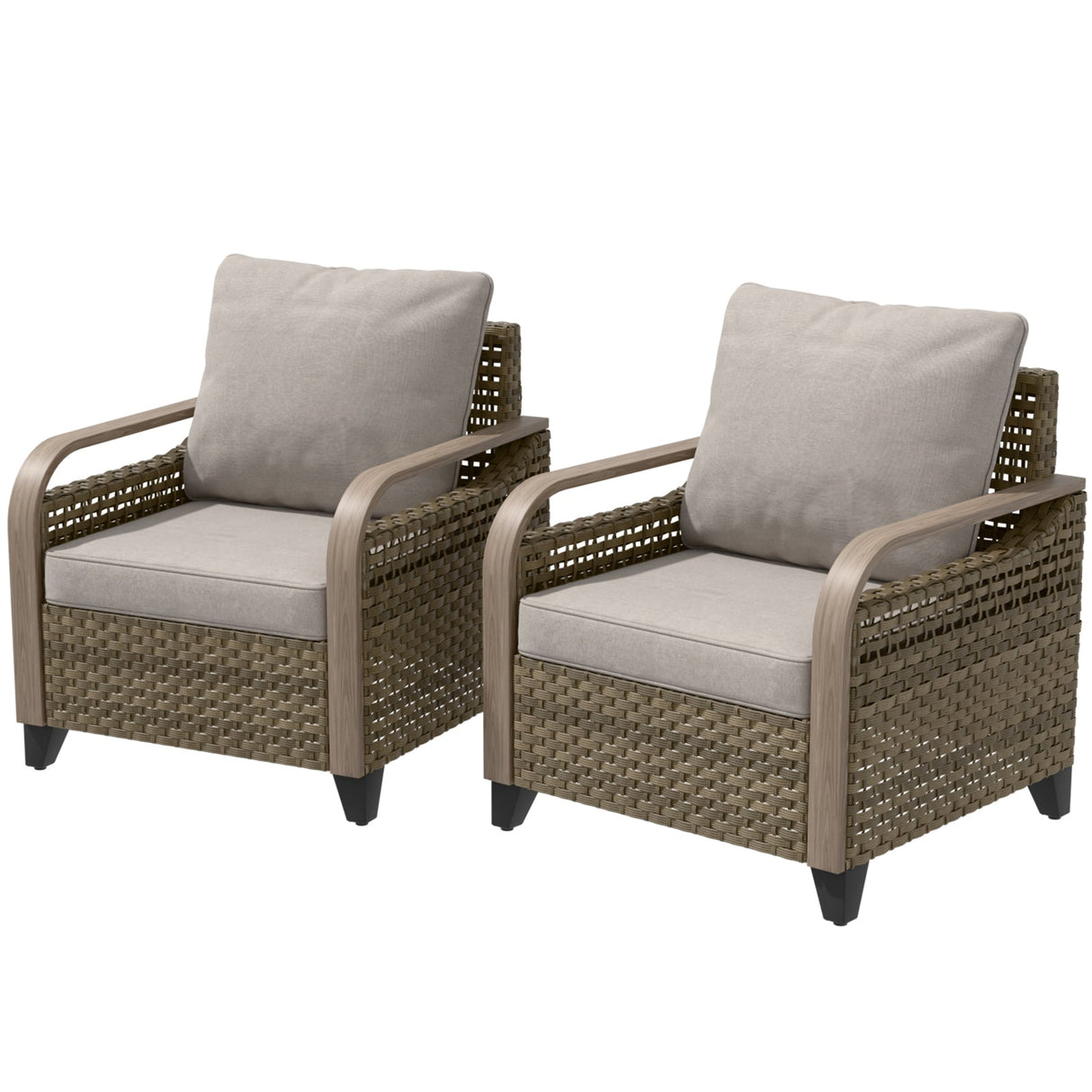 Modern Wicker Outdoor Chair, Patio Chair Curved Armrest, 2 Chairs, Brown/Gray - Eagle Peak Custom Canopy Tent