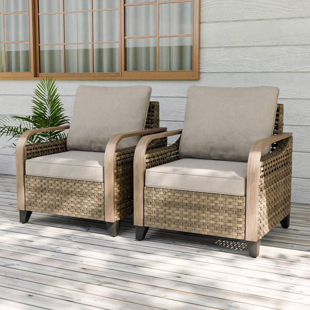 Modern Wicker Outdoor Chair, Patio Chair Curved Armrest, 2 Chairs, Brown/Gray - Eagle Peak Custom Canopy Tent