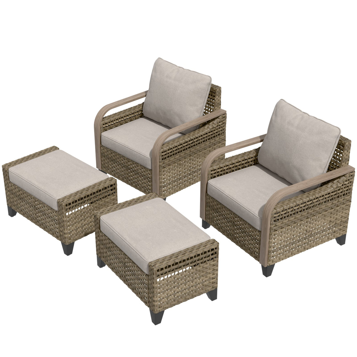 Modern Wicker Outdoor Chair,2 Chairs 2 Ottomans, 4 Pieces, Brown/Gray - Eagle Peak Custom Canopy Tent