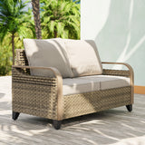 Modern Wicker Outdoor Furniture 2 Seat Loveseat Sofa , Brown/Gray - Eagle Peak Custom Canopy Tent