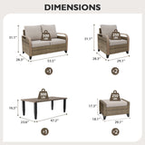 Modern Wicker Outdoor Furniture Set, 2 Patio Chairs, 2 - Seat Loveseat, 2 Ottomans and Coffee Table, 6 Pieces, Brown/Gray - Eagle Peak Custom Canopy Tent