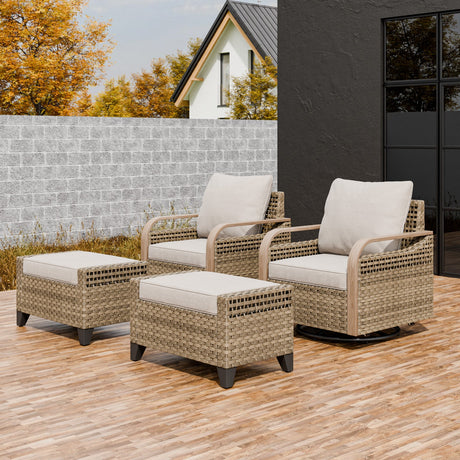 Modern Wicker Outdoor Glider Rocking Chair,2 Chairs 2 Ottomans, 4 Piece, Brown/Gray - Eagle Peak Custom Canopy Tent