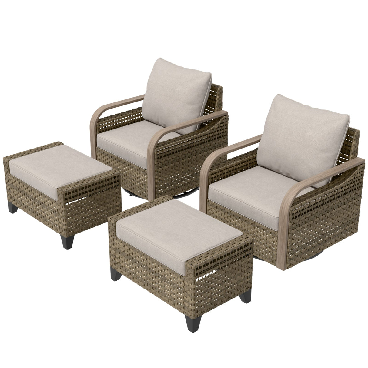 Modern Wicker Outdoor Glider Rocking Chair,2 Chairs 2 Ottomans, 4 Piece, Brown/Gray - Eagle Peak Custom Canopy Tent