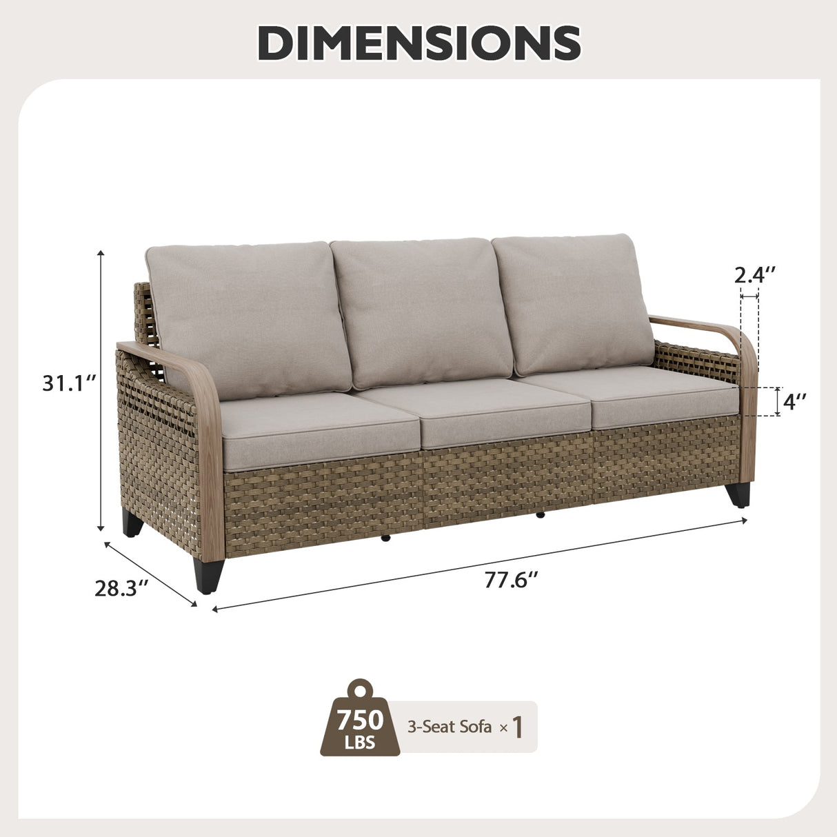 Modern Wicker Outdoor Patio 3 Seat Sofa, Brown/Gray - Eagle Peak Custom Canopy Tent