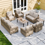 Modern Wicker Outdoor Patio Furniture Set, 2 Patio Chairs, 2 Swivel Rocker Chairs, 3 - Seat Sofa, Loveseat, Coffee Table and Side Table, 8 Pieces, Brown/Gray - Eagle Peak Custom Canopy Tent