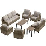 Modern Wicker Outdoor Patio Furniture Set, 2 Patio Chairs, 2 Swivel Rocker Chairs, 3 - Seat Sofa, Loveseat, Coffee Table and Side Table, 8 Pieces, Brown/Gray - Eagle Peak Custom Canopy Tent