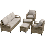 Modern Wicker Outdoor Patio Furniture Set,2 Patio Chairs, 3 - Seat Loveseat and 2 Ottomans, 5 Pieces, Brown/Gray - Eagle Peak Custom Canopy Tent