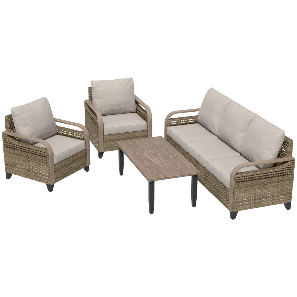 Modern Wicker Outdoor Patio Furniture Set,2 Patio Chairs, 3 - Seat Loveseat and Coffee Table, 4 Pieces, Brown/Gray - Eagle Peak Custom Canopy Tent