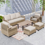 Modern Wicker Outdoor Patio Furniture Set,2 Swivel Rocking Chairs, 3 - Seat Loveseat, 2 Ottomans and Coffee Table, 6 Pieces, Brown/Gray - Eagle Peak Custom Canopy Tent