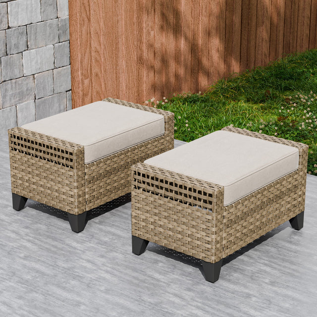 Modern Wicker Patio Ottoman Foot Rest, Brown/Gray - Eagle Peak Custom Canopy Tent