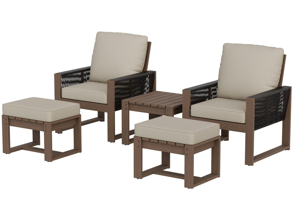 Natural Cedar Furniture Set, Chairs with Ottomans and Table, 5 Pieces - Eagle Peak Custom Canopy Tent