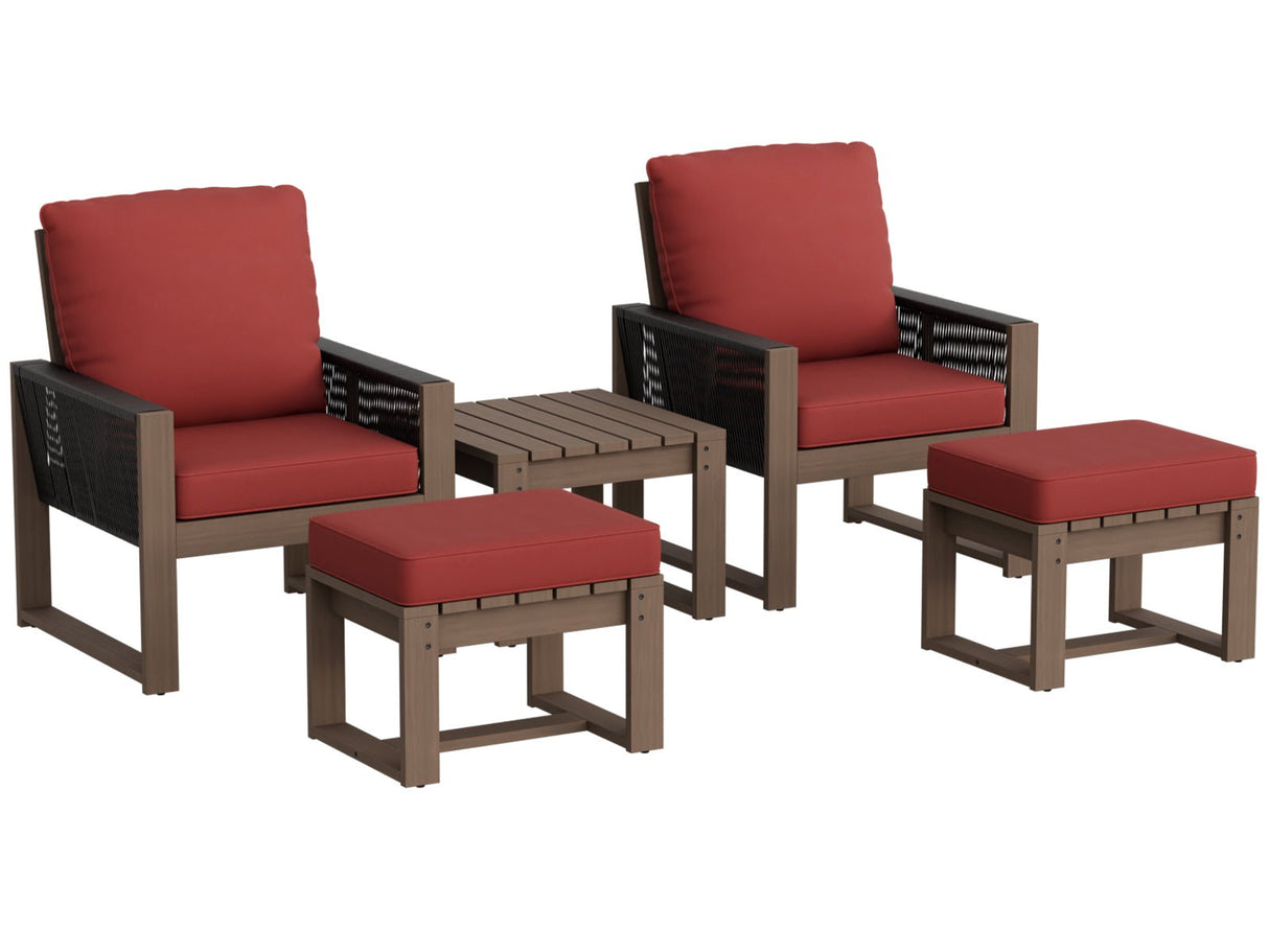 Natural Cedar Furniture Set, Chairs with Ottomans and Table, 5 Pieces - Eagle Peak Custom Canopy Tent