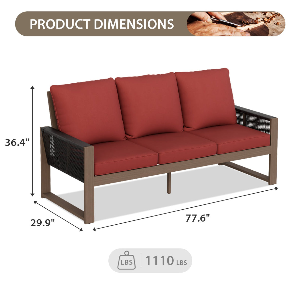 Natural Cedar Patio Furniture, 3 Seat Cedar Outdoor Sofa - Eagle Peak Custom Canopy Tent