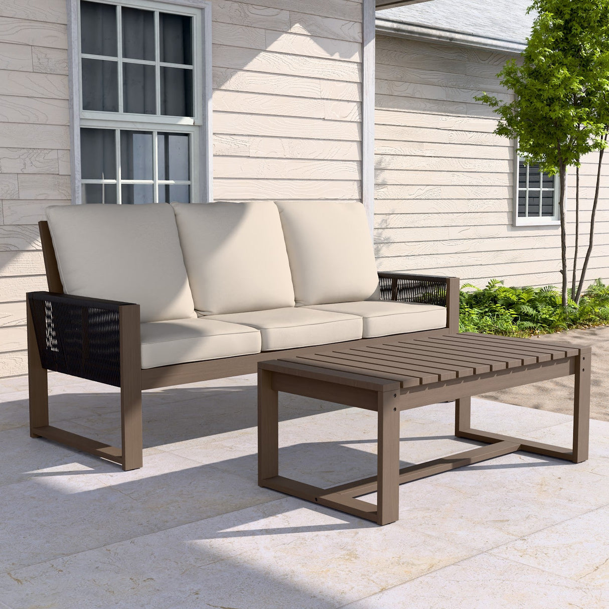 Natural Outdoor Patio Furniture Set, Sofa and Coffee Table, 2 Pieces - Eagle Peak Custom Canopy Tent