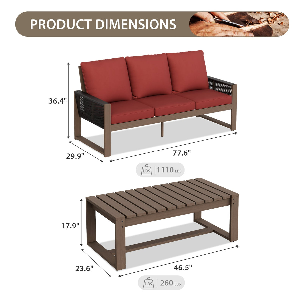 Natural Outdoor Patio Furniture Set, Sofa and Coffee Table, 2 Pieces - Eagle Peak Custom Canopy Tent