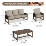 Natural Wood Outdoor Patio Furniture Set, Sofa 2 Chairs and Coffee Table, 4 Pieces - Eagle Peak Custom Canopy Tent