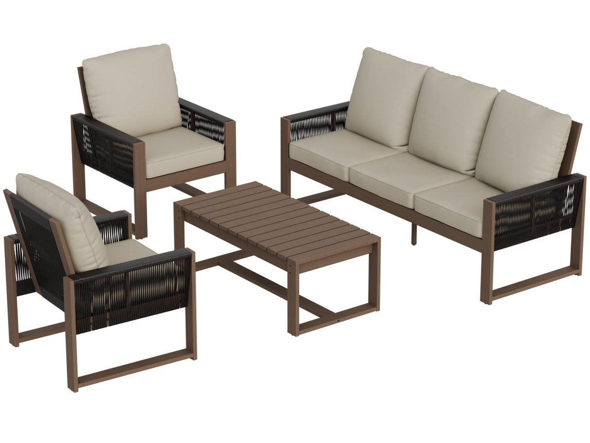 Natural Wood Outdoor Patio Furniture Set, Sofa 2 Chairs and Coffee Table, 4 Pieces - Eagle Peak Custom Canopy Tent