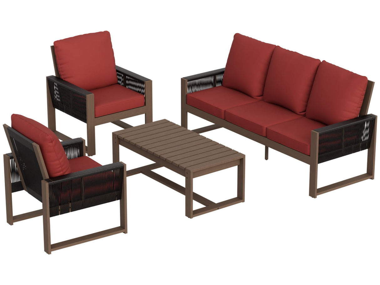 Natural Wood Outdoor Patio Furniture Set, Sofa 2 Chairs and Coffee Table, 4 Pieces - Eagle Peak Custom Canopy Tent