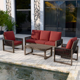 Natural Wood Outdoor Patio Furniture Set, Sofa 2 Chairs and Coffee Table, 4 Pieces - Eagle Peak Custom Canopy Tent